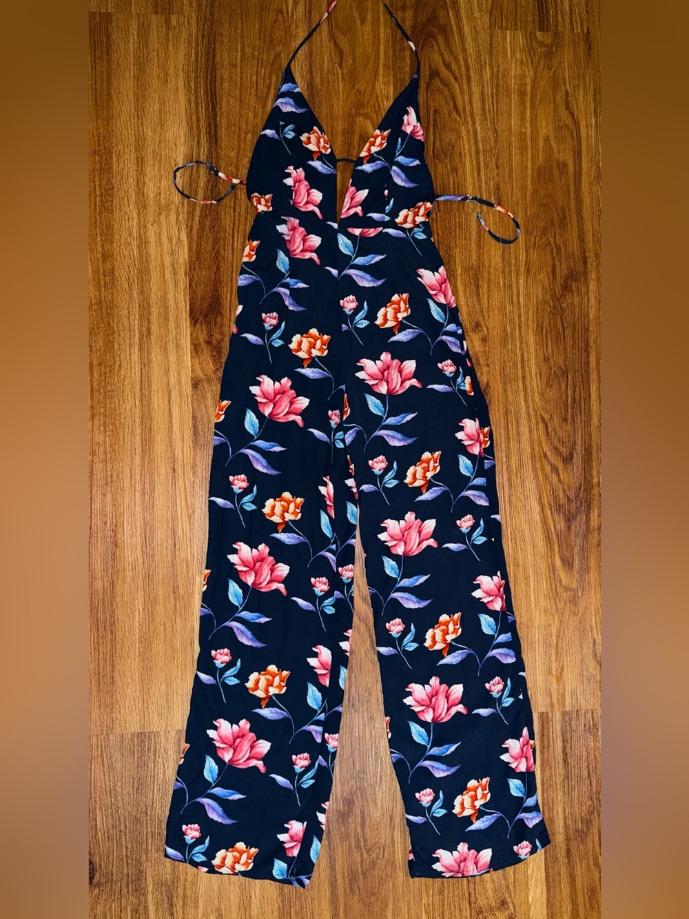 Forever 21 Navy Floral Wide-Leg Jumpsuit